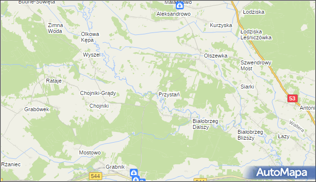 mapa Przystań gmina Olszewo-Borki, Przystań gmina Olszewo-Borki na mapie Targeo