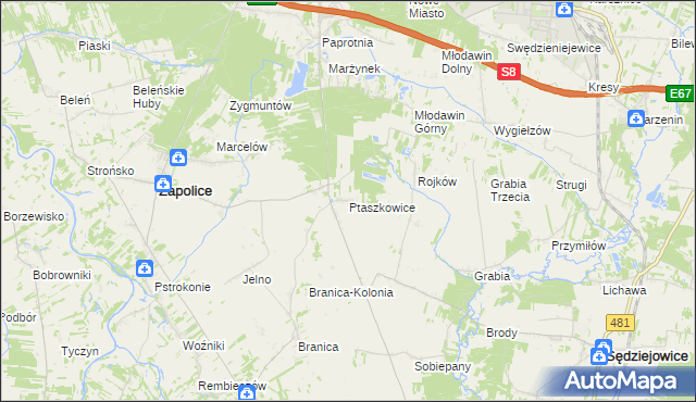 mapa Ptaszkowice, Ptaszkowice na mapie Targeo