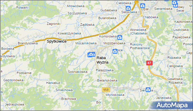 mapa Raba Wyżna, Raba Wyżna na mapie Targeo