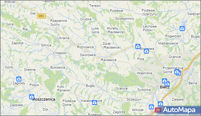 mapa Racławice gmina Biecz, Racławice gmina Biecz na mapie Targeo