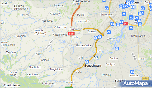 mapa Racławówka, Racławówka na mapie Targeo