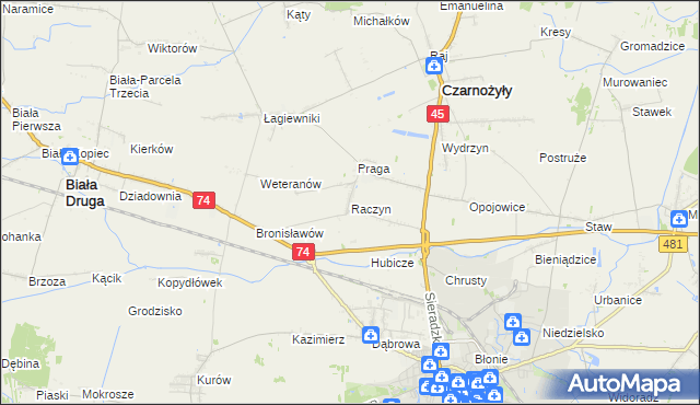 mapa Raczyn gmina Czarnożyły, Raczyn gmina Czarnożyły na mapie Targeo