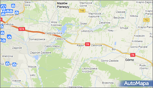 mapa Radlin gmina Górno, Radlin gmina Górno na mapie Targeo
