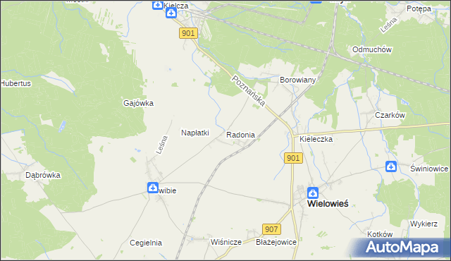 mapa Radonia gmina Wielowieś, Radonia gmina Wielowieś na mapie Targeo