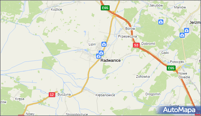 mapa Radwanice powiat polkowicki, Radwanice powiat polkowicki na mapie Targeo