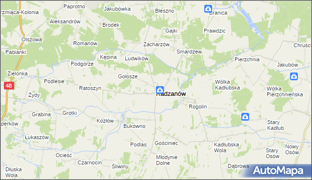 mapa Radzanów powiat białobrzeski, Radzanów powiat białobrzeski na mapie Targeo