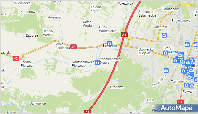 mapa Radziechowice Drugie, Radziechowice Drugie na mapie Targeo