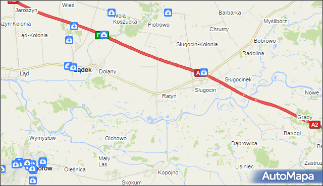 mapa Ratyń gmina Lądek, Ratyń gmina Lądek na mapie Targeo