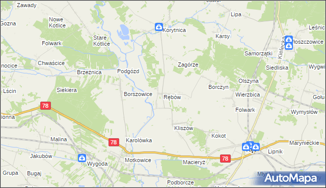 mapa Rębów gmina Kije, Rębów gmina Kije na mapie Targeo