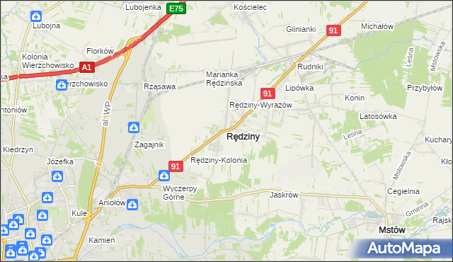 mapa Rędziny powiat częstochowski, Rędziny powiat częstochowski na mapie Targeo