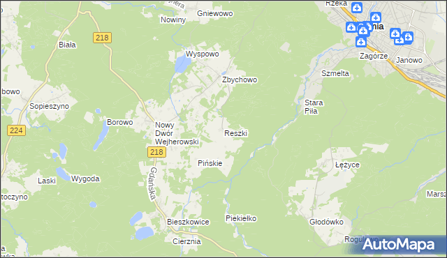 mapa Reszki gmina Wejherowo, Reszki gmina Wejherowo na mapie Targeo