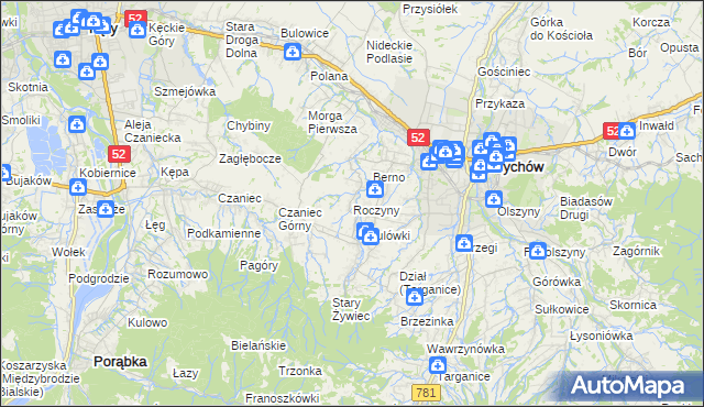 mapa Roczyny, Roczyny na mapie Targeo