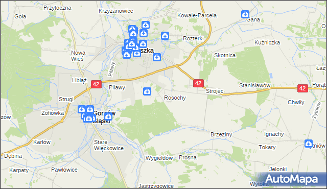 mapa Rosochy gmina Praszka, Rosochy gmina Praszka na mapie Targeo