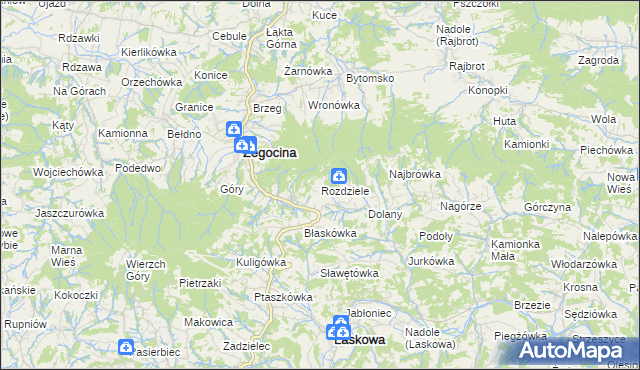 mapa Rozdziele gmina Żegocina, Rozdziele gmina Żegocina na mapie Targeo