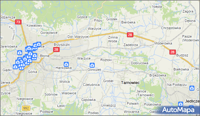 mapa Roztoki gmina Tarnowiec, Roztoki gmina Tarnowiec na mapie Targeo