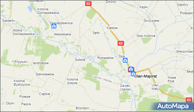 mapa Rozwadów gmina Ulan-Majorat, Rozwadów gmina Ulan-Majorat na mapie Targeo
