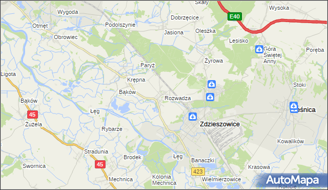 mapa Rozwadza, Rozwadza na mapie Targeo