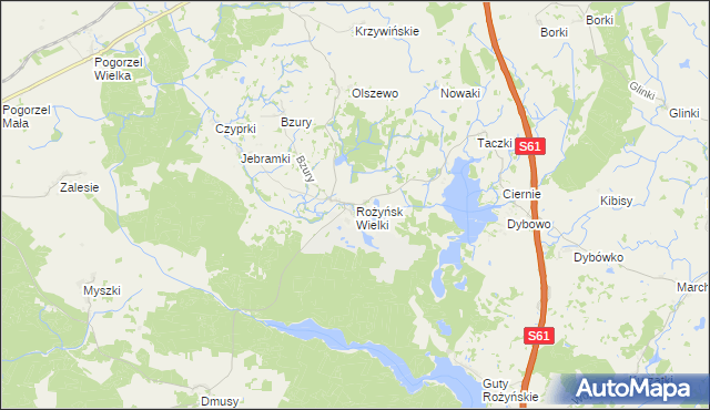 mapa Rożyńsk Wielki gmina Prostki, Rożyńsk Wielki gmina Prostki na mapie Targeo