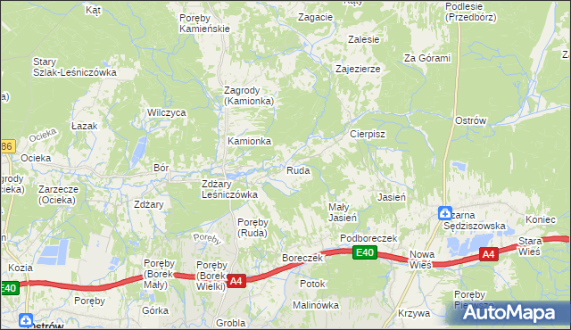 mapa Ruda gmina Sędziszów Małopolski, Ruda gmina Sędziszów Małopolski na mapie Targeo