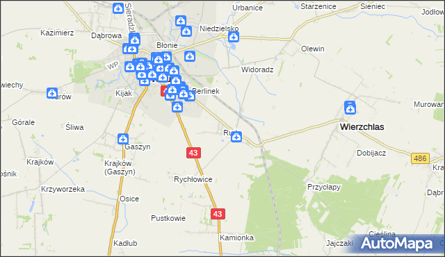 mapa Ruda gmina Wieluń, Ruda gmina Wieluń na mapie Targeo