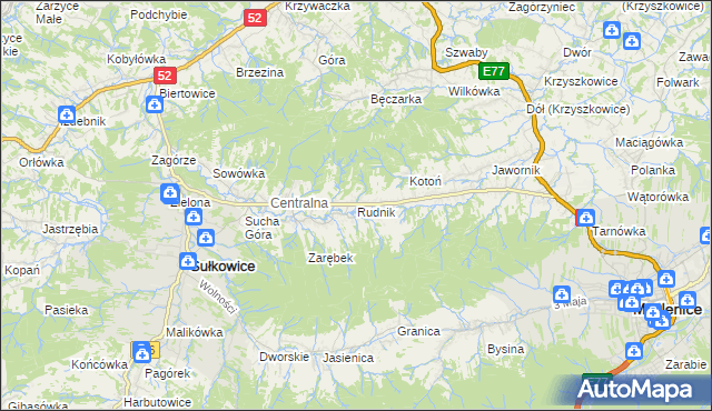 mapa Rudnik gmina Sułkowice, Rudnik gmina Sułkowice na mapie Targeo