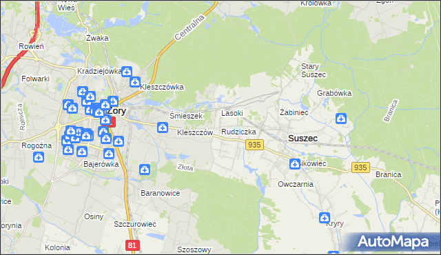mapa Rudziczka gmina Suszec, Rudziczka gmina Suszec na mapie Targeo