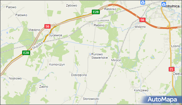 mapa Runowo Sławieńskie, Runowo Sławieńskie na mapie Targeo