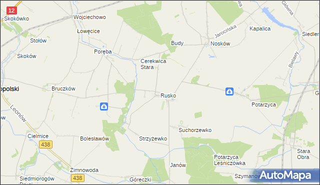 mapa Rusko gmina Jaraczewo, Rusko gmina Jaraczewo na mapie Targeo