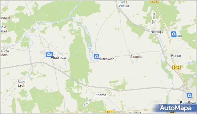 mapa Rutkowice gmina Płośnica, Rutkowice gmina Płośnica na mapie Targeo