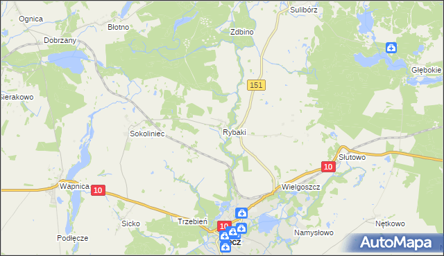 mapa Rybaki gmina Recz, Rybaki gmina Recz na mapie Targeo