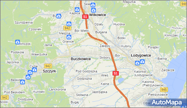 mapa Rybarzowice, Rybarzowice na mapie Targeo