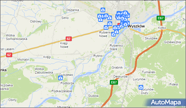 mapa Rybno gmina Wyszków, Rybno gmina Wyszków na mapie Targeo