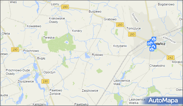 mapa Rybowo gmina Gołańcz, Rybowo gmina Gołańcz na mapie Targeo