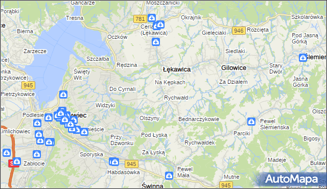 mapa Rychwałd gmina Gilowice, Rychwałd gmina Gilowice na mapie Targeo