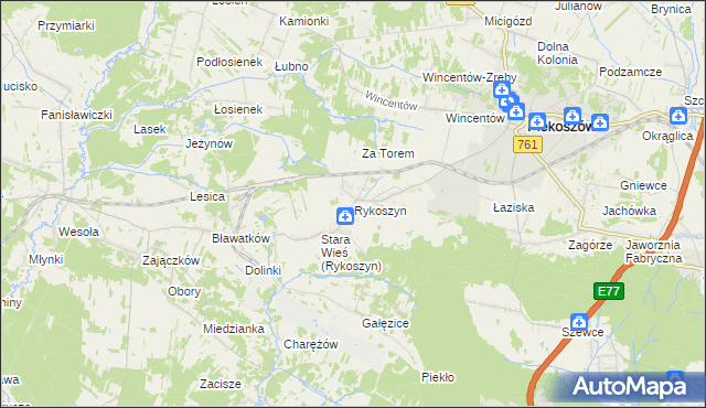 mapa Rykoszyn, Rykoszyn na mapie Targeo