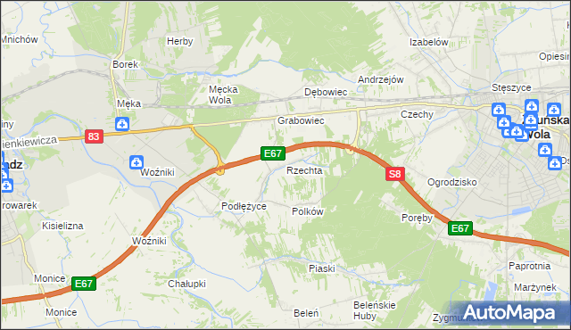 mapa Rzechta gmina Sieradz, Rzechta gmina Sieradz na mapie Targeo