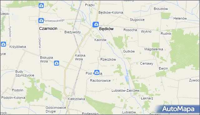 mapa Rzeczków gmina Będków, Rzeczków gmina Będków na mapie Targeo