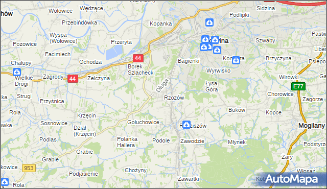 mapa Rzozów, Rzozów na mapie Targeo