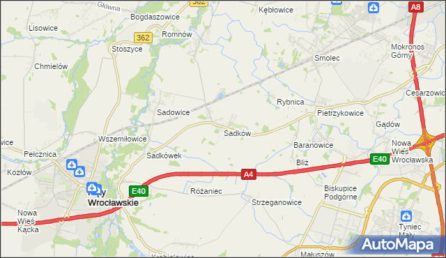 mapa Sadków gmina Kąty Wrocławskie, Sadków gmina Kąty Wrocławskie na mapie Targeo