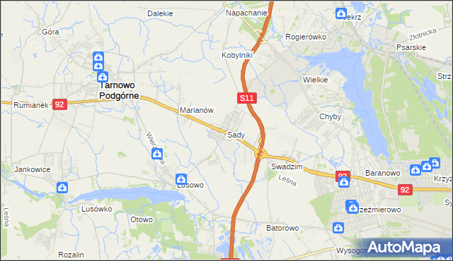 mapa Sady gmina Tarnowo Podgórne, Sady gmina Tarnowo Podgórne na mapie Targeo