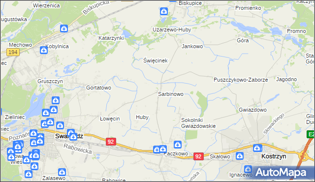 mapa Sarbinowo gmina Swarzędz, Sarbinowo gmina Swarzędz na mapie Targeo