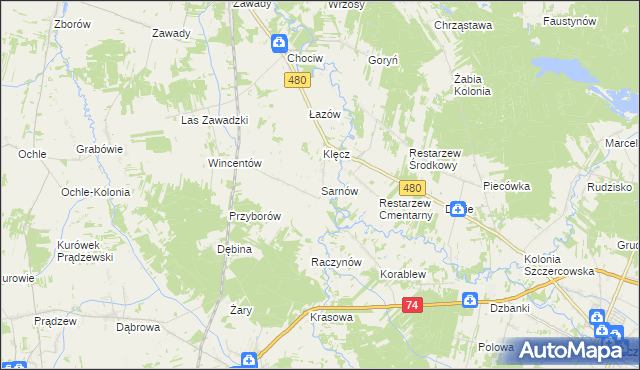 mapa Sarnów gmina Widawa, Sarnów gmina Widawa na mapie Targeo