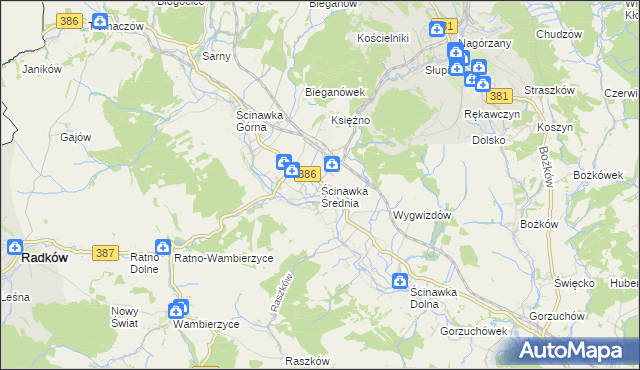 mapa Ścinawka Średnia, Ścinawka Średnia na mapie Targeo