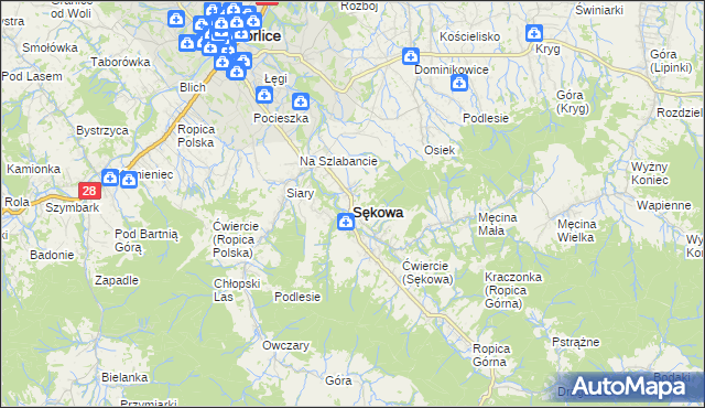 mapa Sękowa, Sękowa na mapie Targeo