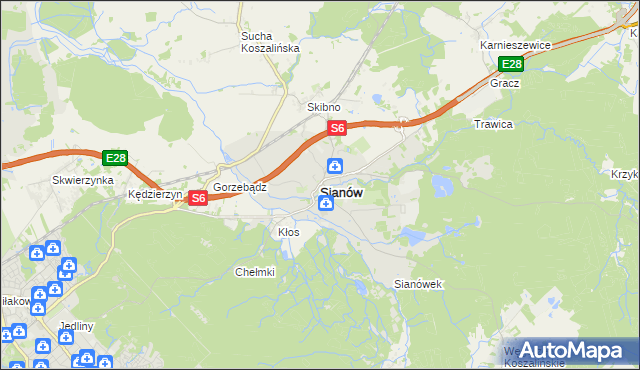 mapa Sianów, Sianów na mapie Targeo