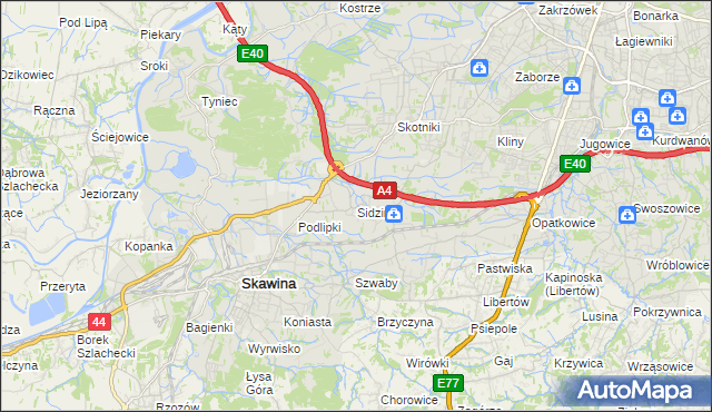 mapa Sidzina gmina Kraków, Sidzina gmina Kraków na mapie Targeo