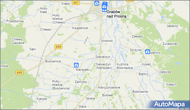 mapa Siekierzyn gmina Grabów nad Prosną, Siekierzyn gmina Grabów nad Prosną na mapie Targeo