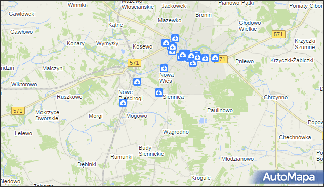 mapa Siennica gmina Nasielsk, Siennica gmina Nasielsk na mapie Targeo