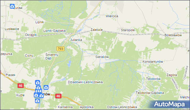 mapa Sieraków gmina Przyrów, Sieraków gmina Przyrów na mapie Targeo