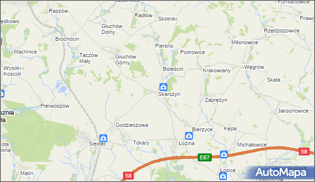 mapa Skarszyn gmina Trzebnica, Skarszyn gmina Trzebnica na mapie Targeo